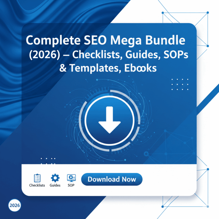 Complete SEO Mega Bundle 2026 with SEO checklists, guides, SOPs, templates, and ebooks for beginners and professionals