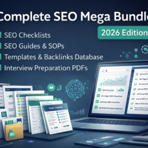 Complete SEO Mega Bundle 2026 with SEO checklists, guides, SOPs, templates and backlinks database for freelancers and agencies